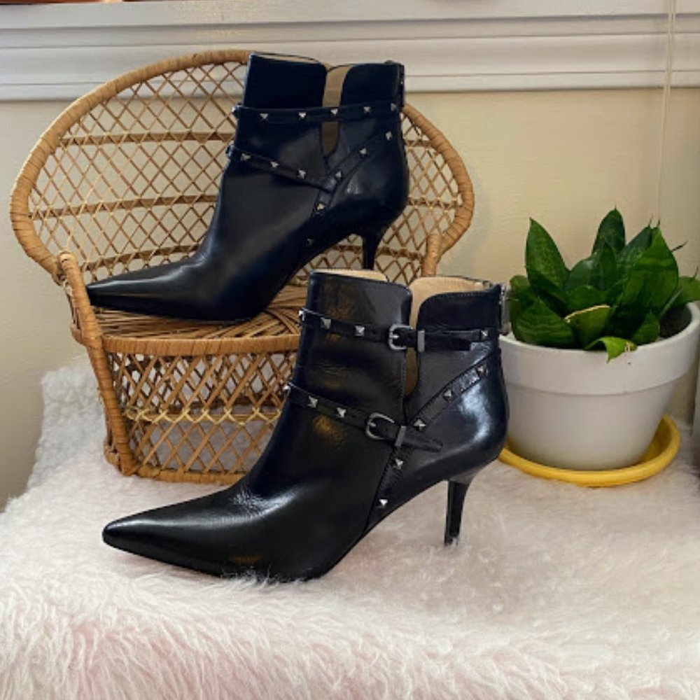Carolinna Espinosa black pointed toe stud strap boots 8.5 M